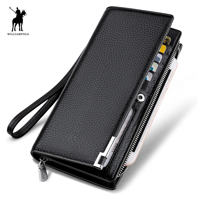 

William Polo 2016 Fashion Long Design Genuine Cow Leather Alloy Zipper Business Men Clutch Wallet #129