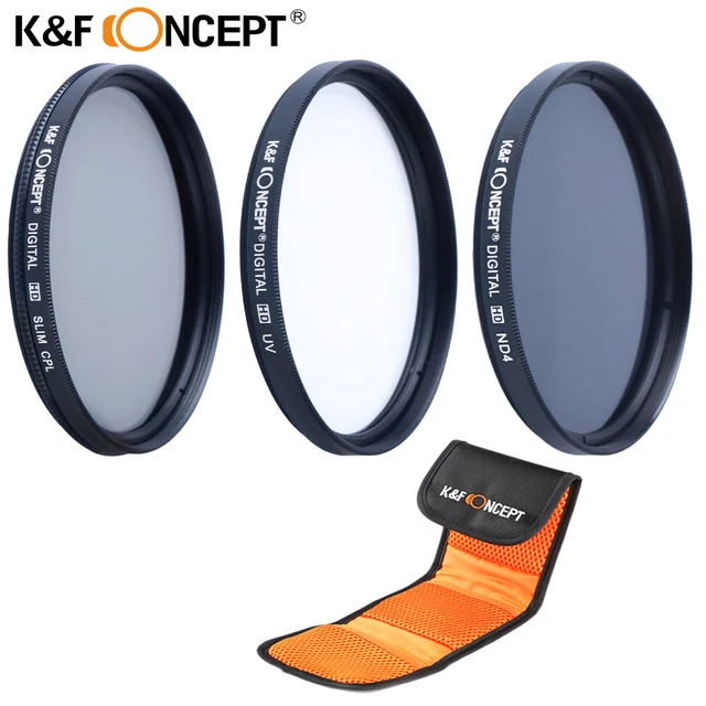 Best Price K&F CONCEPT 52/55/58/62/67/72/77mm UV CPL ND4  Lens Filter Kit + cleaning pen + fiter bag case for all DSLR Camera Lens