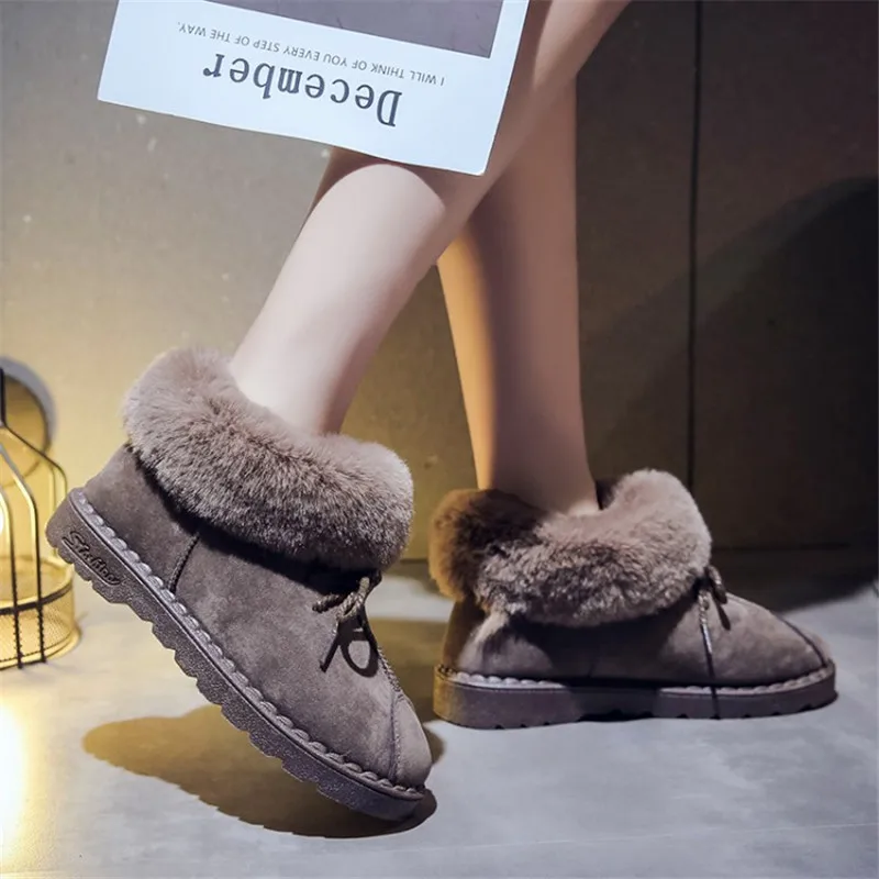

COOTELILI Women Snow Boots Winter Faux Suede Botas Mujer Fur Ankle Boots Flat Heels Ladies Casual Plush Warm Shoes Woman