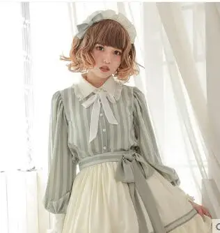 

Princess sweet lolita shirt [Dolly Delly] Original design Striped chiffon shirt with lotus edge fashion women Dolley-00136