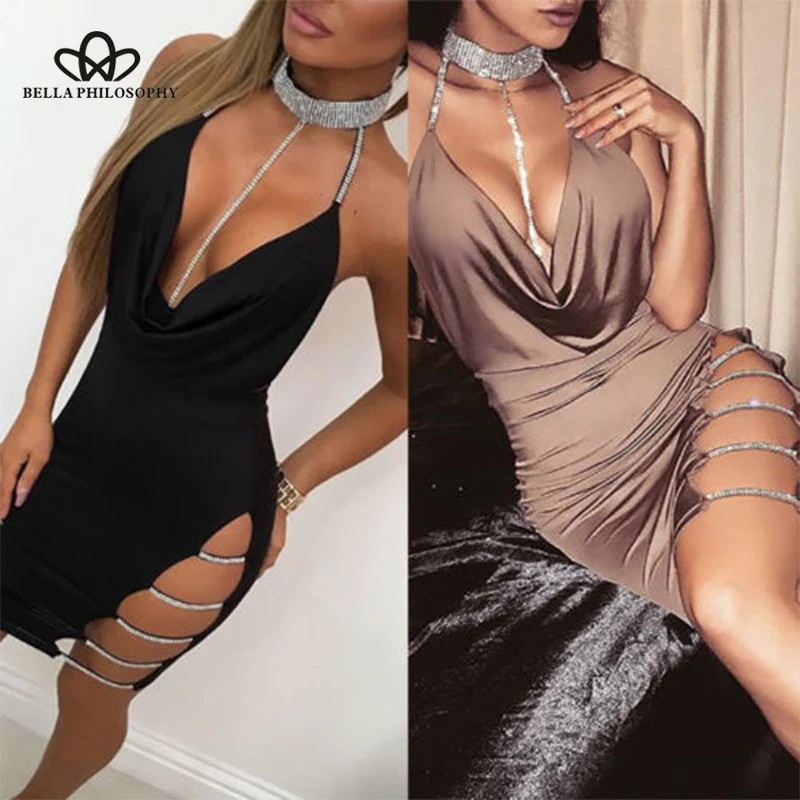 Wonder 2019 new Spring Solid sexy Draped Halter Women Dress A-Line Mini Spaghetti Strap V-Neck Dress Sexy Backless Party Dress