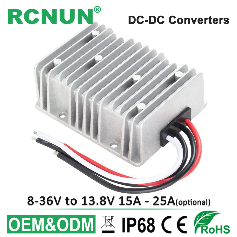 

RCNUN DC-DC Converter 8-36V 12V 24V to 13.8V 15A 20A 25A DC Boost Buck Module Automobile Voltage Regulator CE RoHS