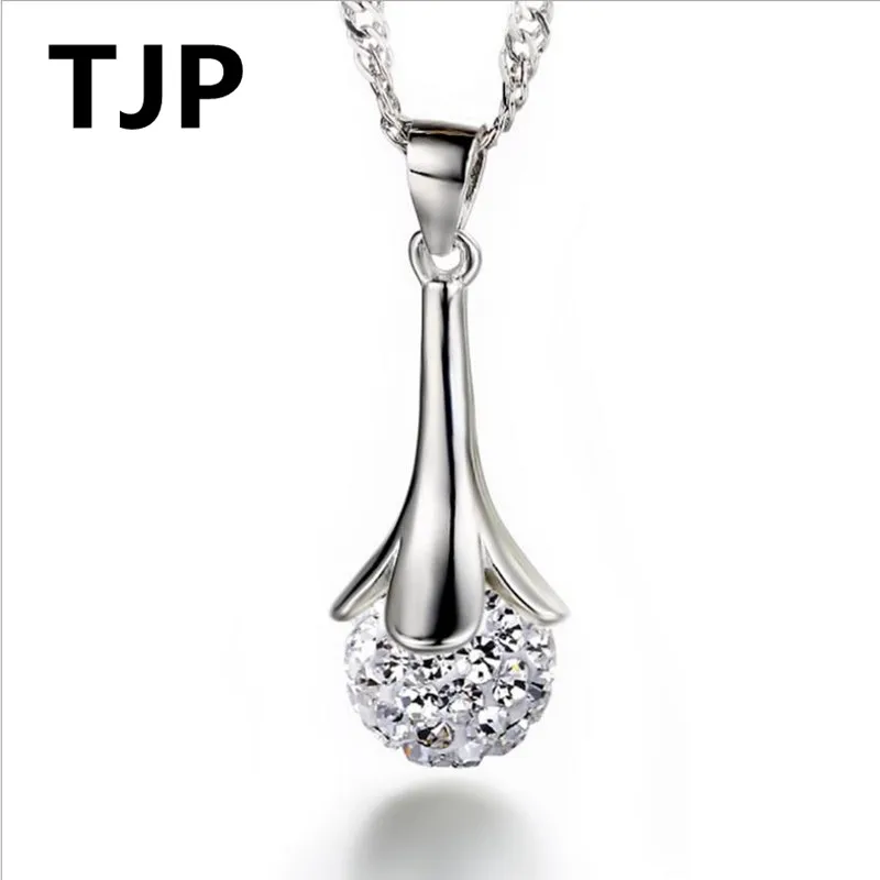 

TJP Top Quality Crystal Balls Female Pendant Necklace Fashion 925 Sterling Silver Vase Necklace For Women Girl Engagement