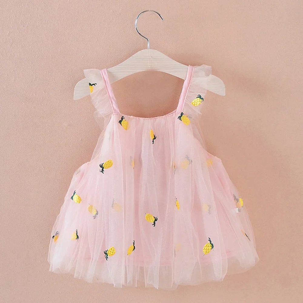 

Baby Girls Clothes Summer Baby Dress Frill Sleeve Pineapple Embroidery Princess Casual Strap Dress Toddler Dresses