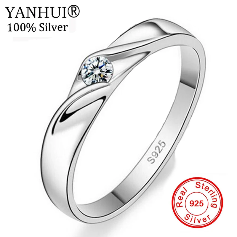 

YANHUI 100% Original Charm Silver Rings For Women Men Bijoux Zirconia Engagement Wedding Jewelry Couple Rings For Lovers JAR013