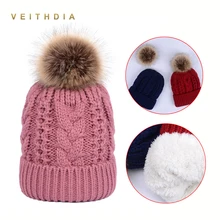 VEITHDIA 2018 Womens hats Add velvet Fleece Inside Beanies Winter 8 Paisley Hats for women Pompom Hat Female Twist pattern caps