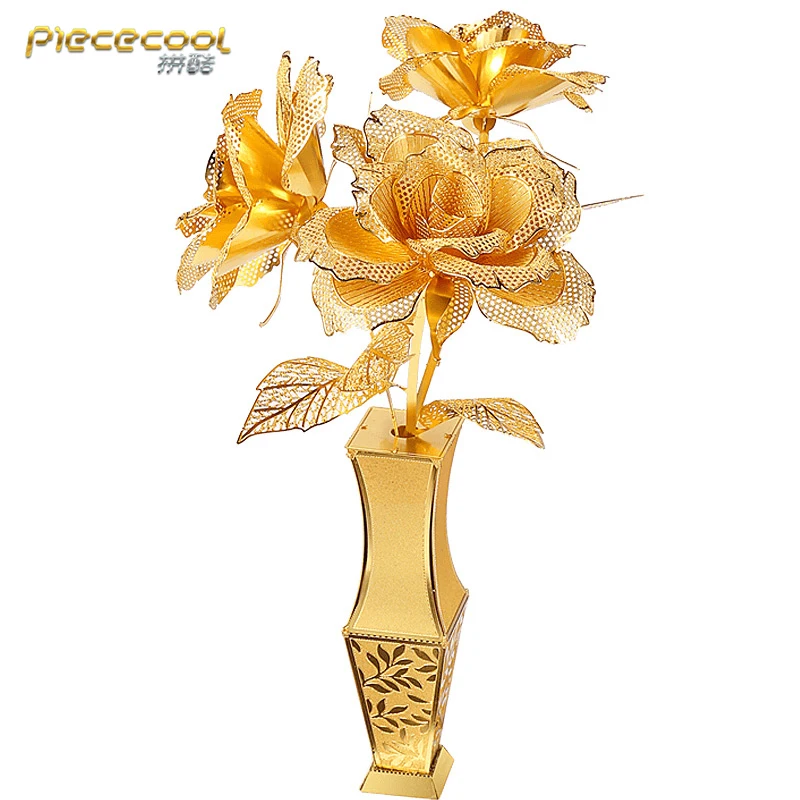 Goedkoop Piececool 3D Metalen Puzzel Golden Rose flower Model DIY 3D Laser Cut Monteren Jigsaw Speelgoed Desktop decoratie GIFT Voor Kinderen