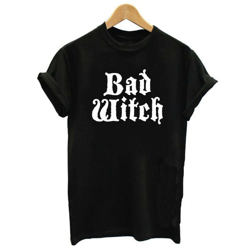 Lei-SAGLY, футболки для пары, топ с надписью «BAD WITCH GOOD WITCH», Женская Повседневная футболка, топы для Хэллоуина