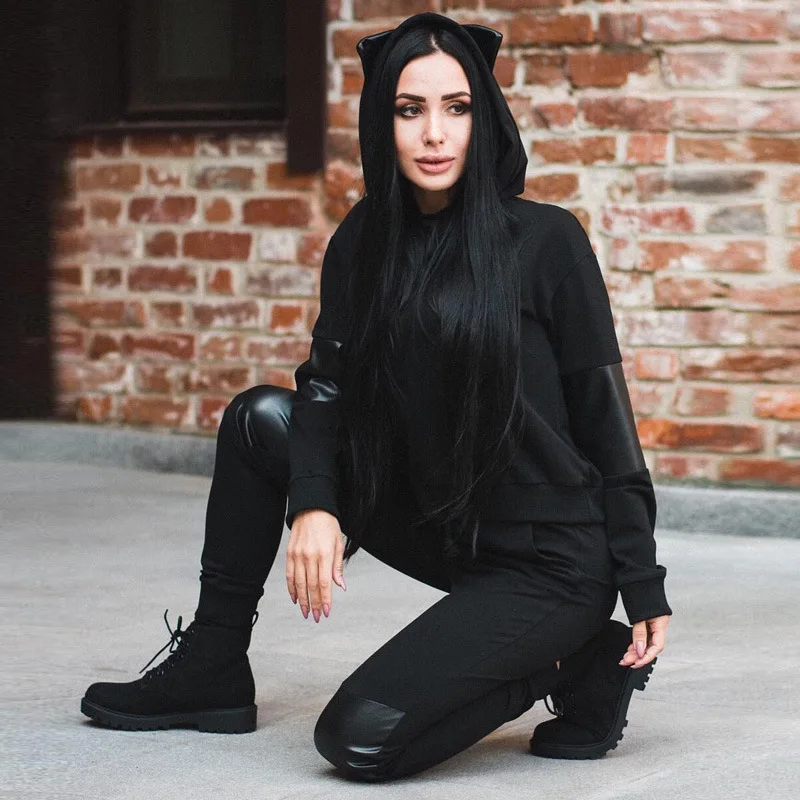 

Women Running Set Jogging Suits Black Yoga Clothing Hoodies Yoga Sets Women Gym Clothes Work Out Women's Sports Suits