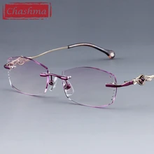 Роскошная оправа для очков со стразами, женские прозрачные линзы, анти-синий луч, модные очки без оправы, женские Алмазные оправы