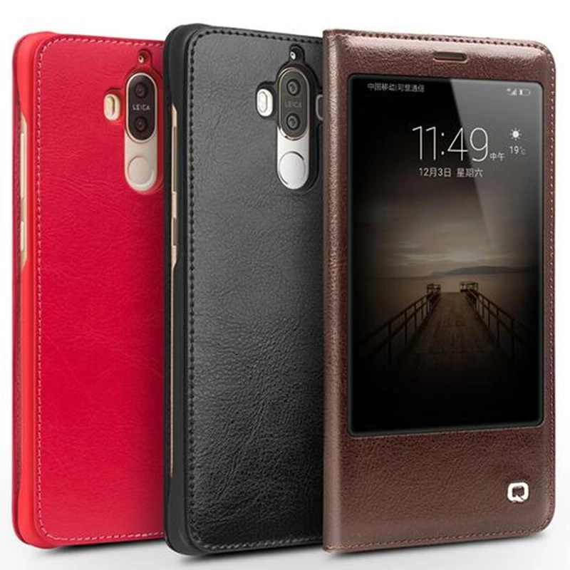 

QIALINO 2017 Case for Huawei Ascend Mate 9 Hot Luxury Genuine Leather Flip Cover for Huawei Mate9 Sleep Wake Function Smart Case