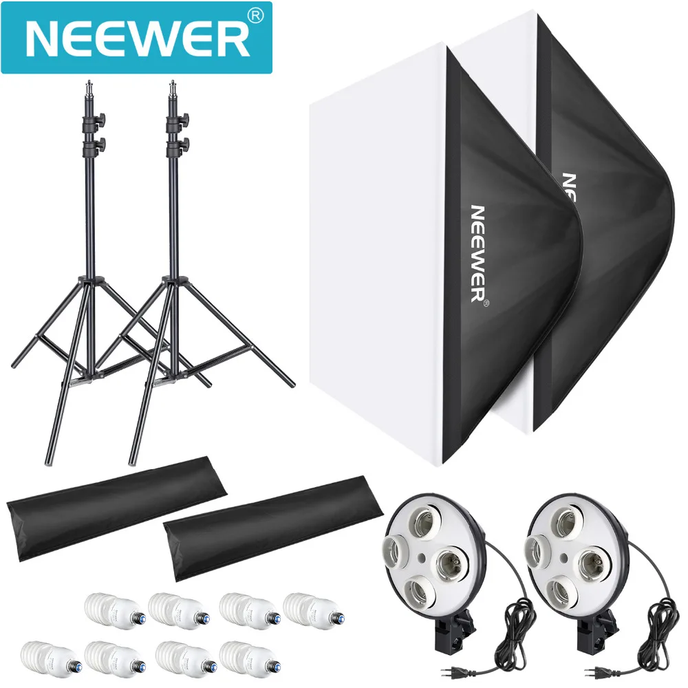 

Neewer 1600W Photo Studio Video Softbox Lighting Kit Includes(2)50x70 centimeters Softbox(2)4-Socket Light Holder 45W Light Bulb