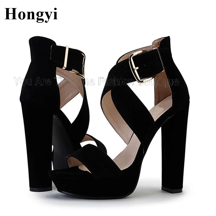 

Chunky Heeled Straps Open Toe Women Platform Buckle Designer Sandals Spring Summer Fashion Ankle Wrap Dress Shoes