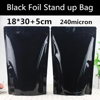 

Leotrusting 50pcs 18cmx30cm (7.1'' *11.8'') Glossy Black Aluminum Foil Mylar Bag Stand up Zip Lock Bag Black Foil Storage Bags