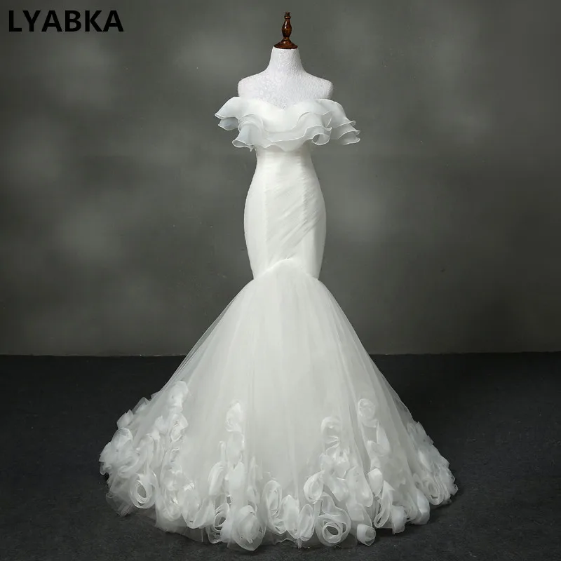 Vestido De Noiva без бретелек свадебное платье-Русалка настоящая фотография Casamento Тюль с Свадебные платья с оборкой Robe De Mariage - Цвет: Белый