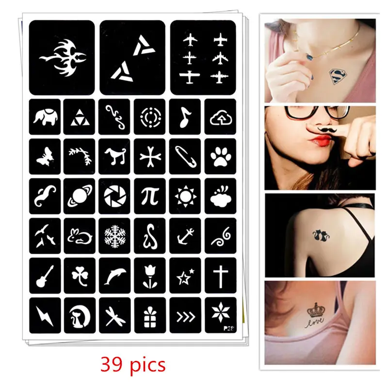 

39 pics Henna Tattoo Stencils DIY Jagua Drawing Templates Airbrush Mehndi Body Art Small Flash Tatoo Stencil C13