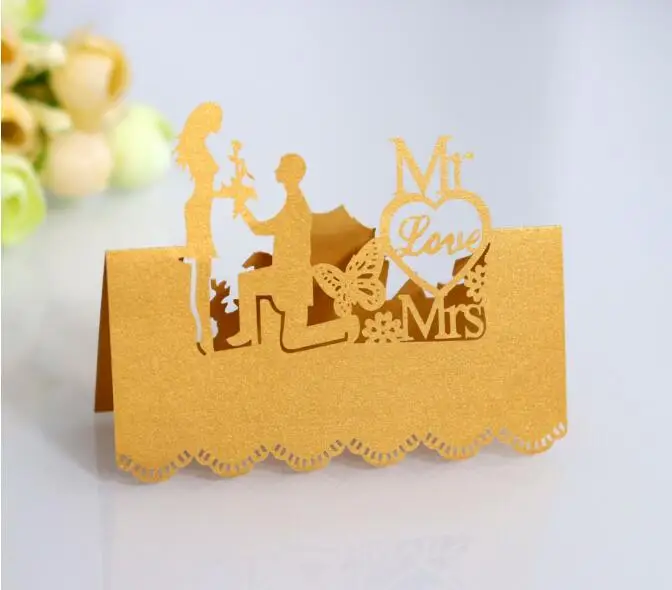 100 шт./лот &quotMR &amp MRS&quot Лазерная резка Высокое качество имя стола карты Свадебная