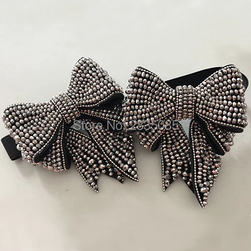 

Fashion Luxury Stretch Strap White Pearls Bowknot Black Pink Gold Rhinestone Removable Crystal Bow For Pumps Sandals Shoes Woman