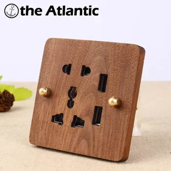 

2017 Hand Made Wall Socket 5 Hole With USB Socket Universal Standard European Retro 10A 110-250V Wood Panel Brass Lever 86*86mm