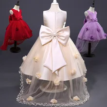 Цветочница Платье Дети Красный Сетки Задней Бабочка Девушки Свадебное Платье Дети Бальное платье Вышитые Лук Платье