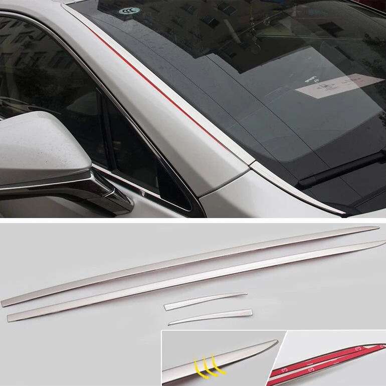 Stainless Steel 2PCS Front Windshield Glass Side Stripe Cover Trim For