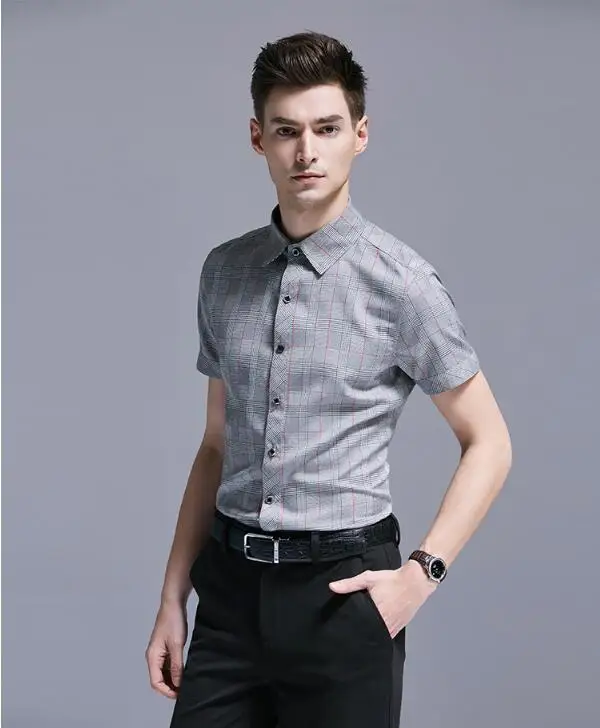 Free shipping Tidal Plaid Short Sleeve Shirt Men's Summer New Wave