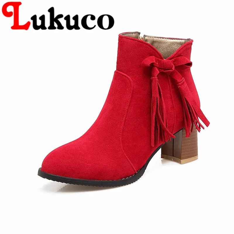 

Lukuco spring/autumn butterfly-knot ankle boots 40 41 42 43 44 45 46 zipper shoes high quality PU made with short plush inside