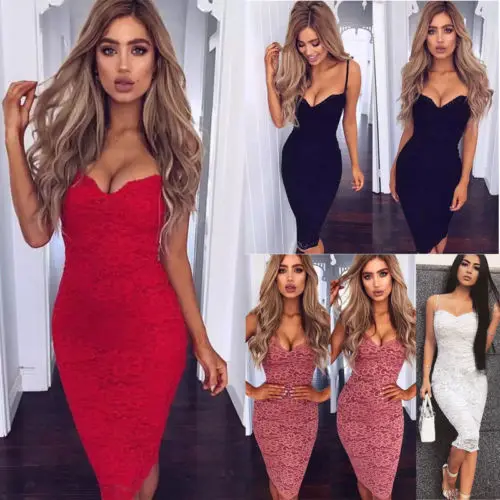 

Sexy Women Lace Strap Red Dresses V Neck Black White Bandage Bodycon Pencil Dress Summer Lace Floral Party Dress Clothes