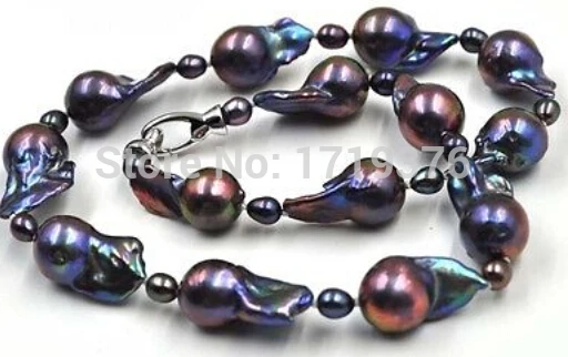 

Free shipping >>@ > 17inch Baroque Nucleated Black Pearl Necklace