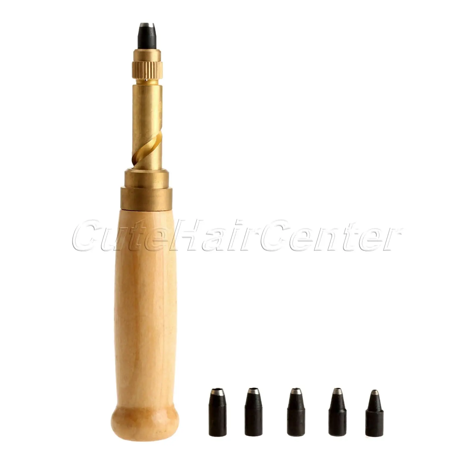 Hot Leather Tools Set Automatic Hole Screw Punch Set Wood Handle Punch