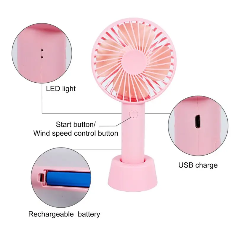 

Mini Handheld Fan Portable Rechargeable Battery Operated Cooling Desktop with Base 3 Modes for Home Office Travel Outdoor