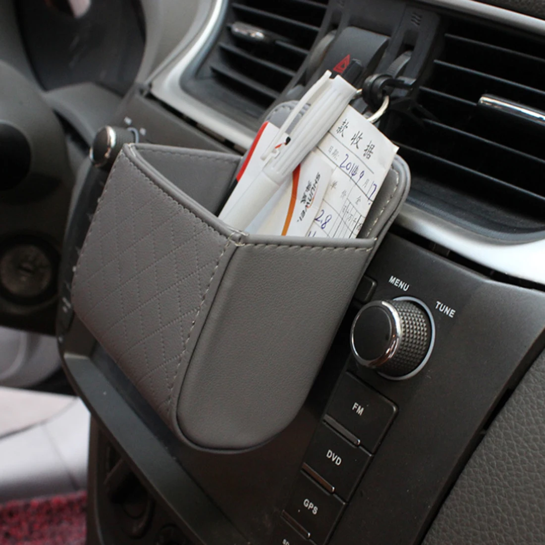 

PU Car Plain Lambskin Storage Bag Place In Air Conditioning Outlet Sundries Cell Phone Storage Pocket Car Organizer Container