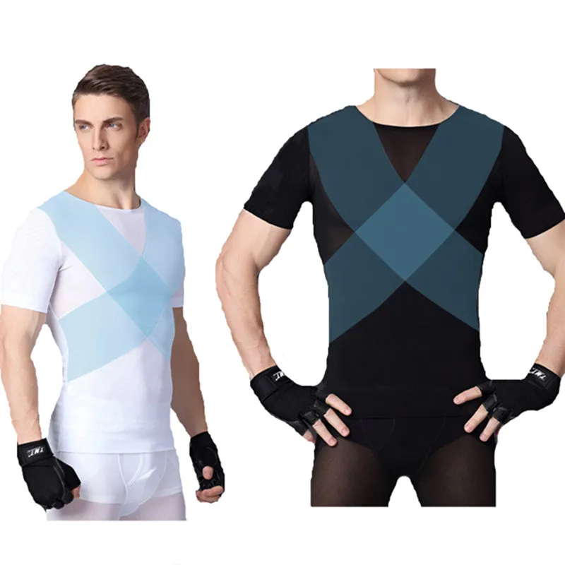 

Men Abdomen Belly Control Shapers Big-X Cross Posture Correct Gynecomastia Body Shaper Tees Slimming Corsets Compression Tshirt