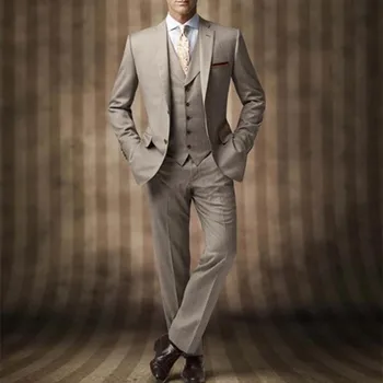 

New Groomsmen Notch Lapel Groom Tuxedos Khaki Mens Suits 2017 Wedding costume homme Best Man Blazer men suit (Jacket+Pants+Vest)