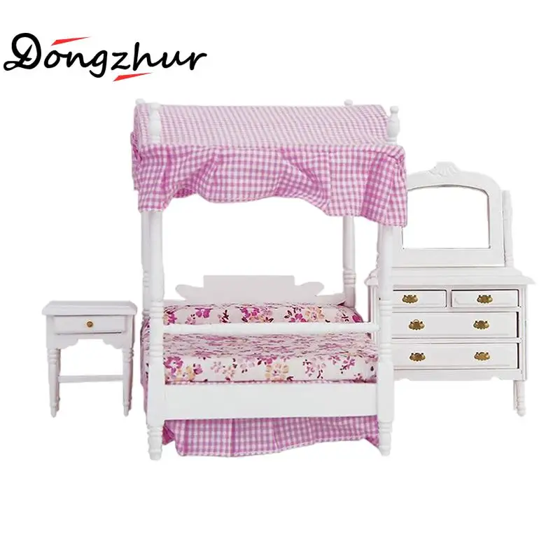 3pcs/set Miniature Dollhouse Furniture Princess Bed&dresser&sideboard 1
