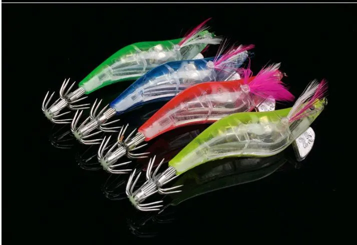 

Relefree 4 Pcs Shrimp Squid Flashing LED Light Jig Squid Fishing Lure Prawn Tackle Hook 9-10.5CM/13G Drop Shipping