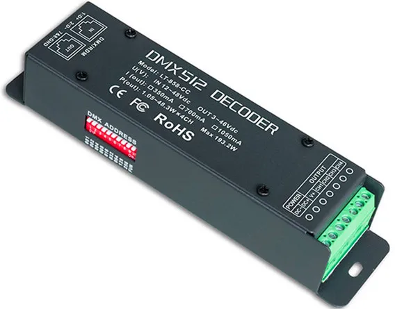 

LT-858-CC;4CH CC DMX/RDM Decoder;DC12-48V input;CC 350/700/1050mA 3 in 1*4CH output
