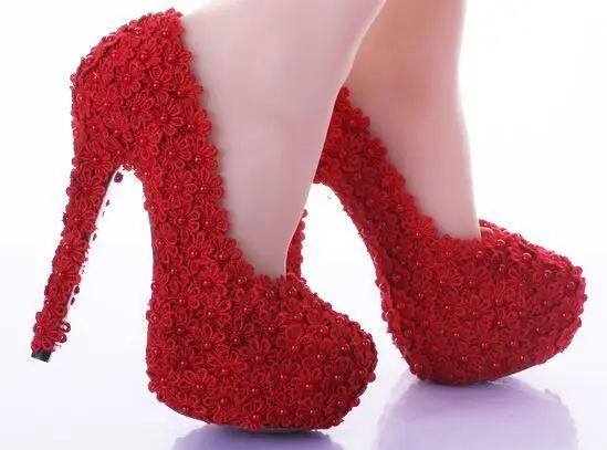 2016 A Altos los zapatos Sexy de Tacones Tacones Boda Resbalón Zapatos Flores de Encaje de Zapatos Las Mujeres Mano Novia de de BlancoRojo Hecho Altos de 55Zwqrp