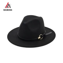 QIUBOSS шерстяная фетровая джаз шляпа Панама с широкими полями Fedora Мужские Женские шапки унисекс Trilby чародейная церковная официальная шапка QB18