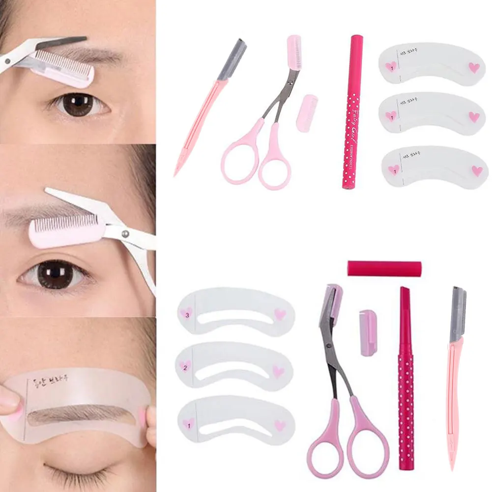 

New 4pcs/Set Eyebrow Pencil Razor Scissor Stencil Template Shaping Tool DIY