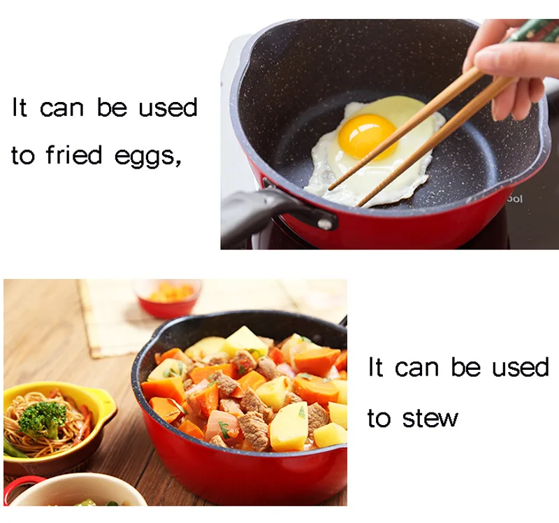 Красная антипригарная сковорода для жарки яиц блинов 24 см 26 см 28 см Многофункциональный говяжий стейк кастрюля общего использования для газовой и индукционной плиты