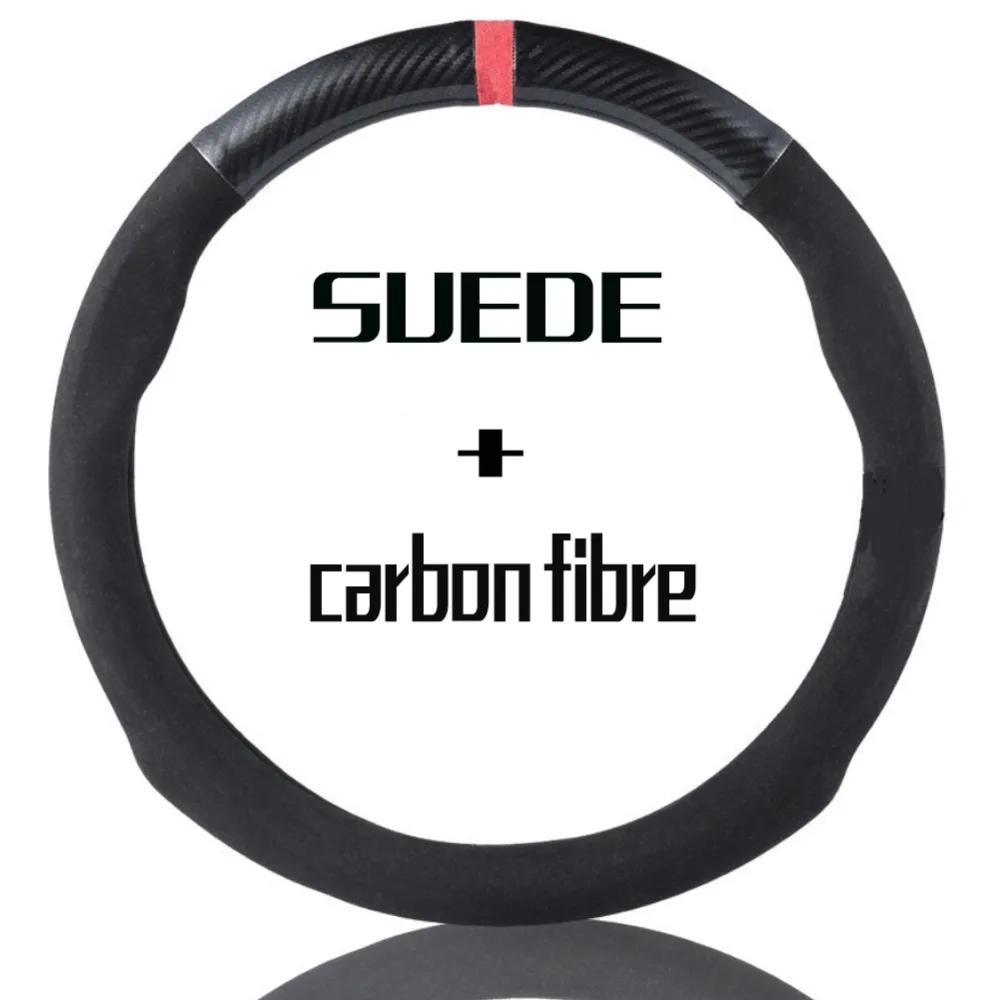 

Auto Interior 38cm Carbon Fiber Suede Steering Wheel Cover 15 Inch Universal Car Anti-Slip Leather Steering Wheel Decoration