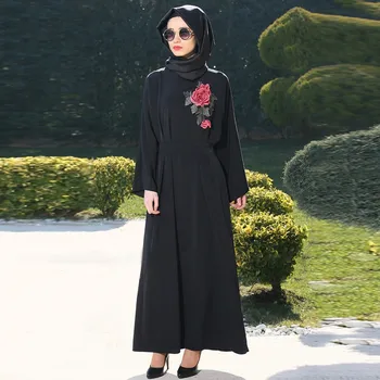 

Ramadan Turkey Islamic Prayer Clothing Worship Service Women Islamic Pure Color Embroider Plus Size Middle East Long DressY415