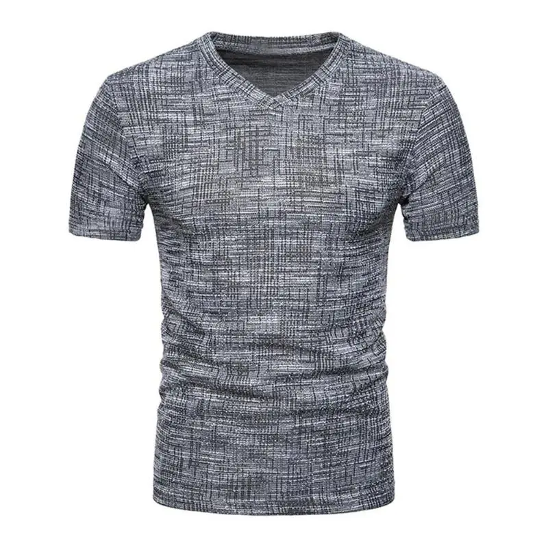 Summer Men V Neck Jacquard Tee Shirt Fashion Leisure Mens Solid Color