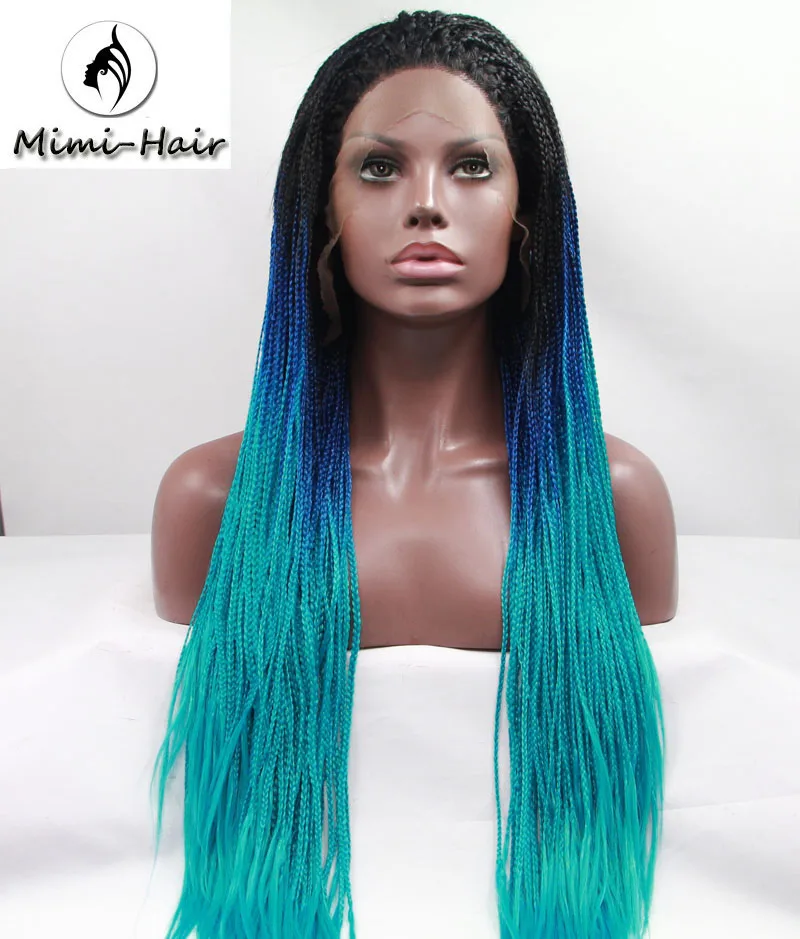 Natural ombre blue Straight Braided Synthetic Lace Front 