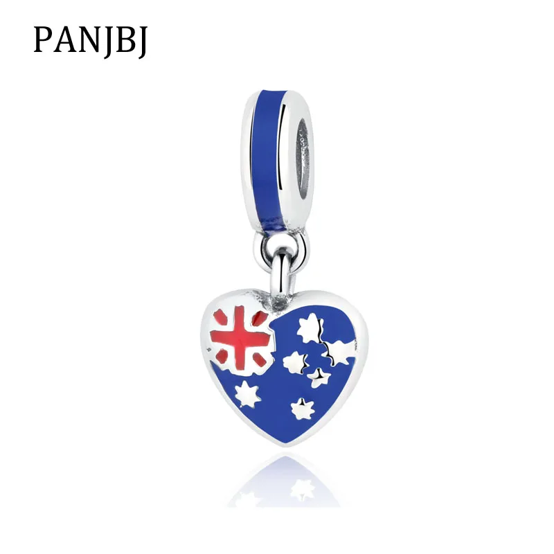 New 100 925 Sterling Silver Beads Charm Australian Flag Heart Pendant