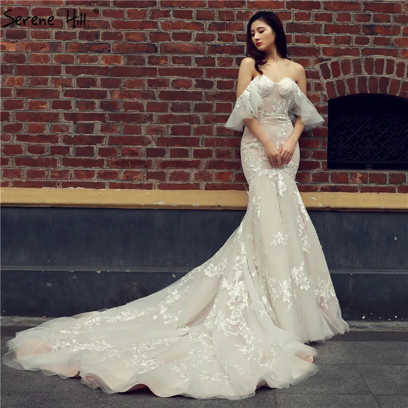 

2019 New Fashion Sexy Mermaid Wedding Dresses Short Sleeve Appliques Elegant Bridal Gown Vestido De Noiva Real Photo