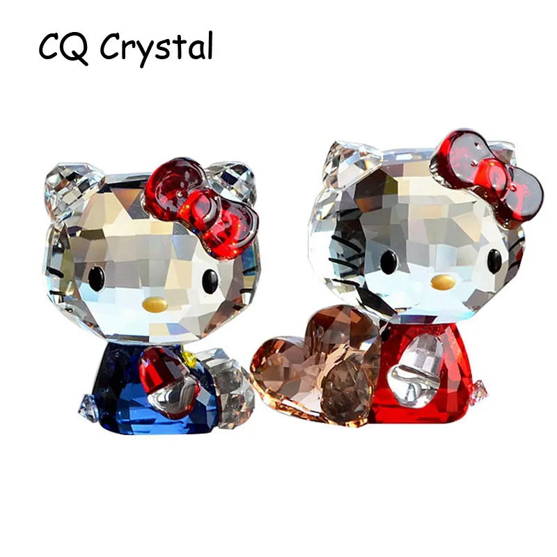 High Quality Crystal Cartoon Cat Figurines Car Ornament Cat Aniaml Paperweight Wedding Valentine's Day Gift Home Table Decor
