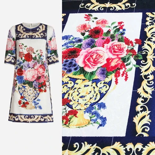 

1.5meter Sicily Style Majolica Retro Flowers Embossed Jacquard Fabric for Woman Spring Autumn Dresses with Sleeves DIY-AF306