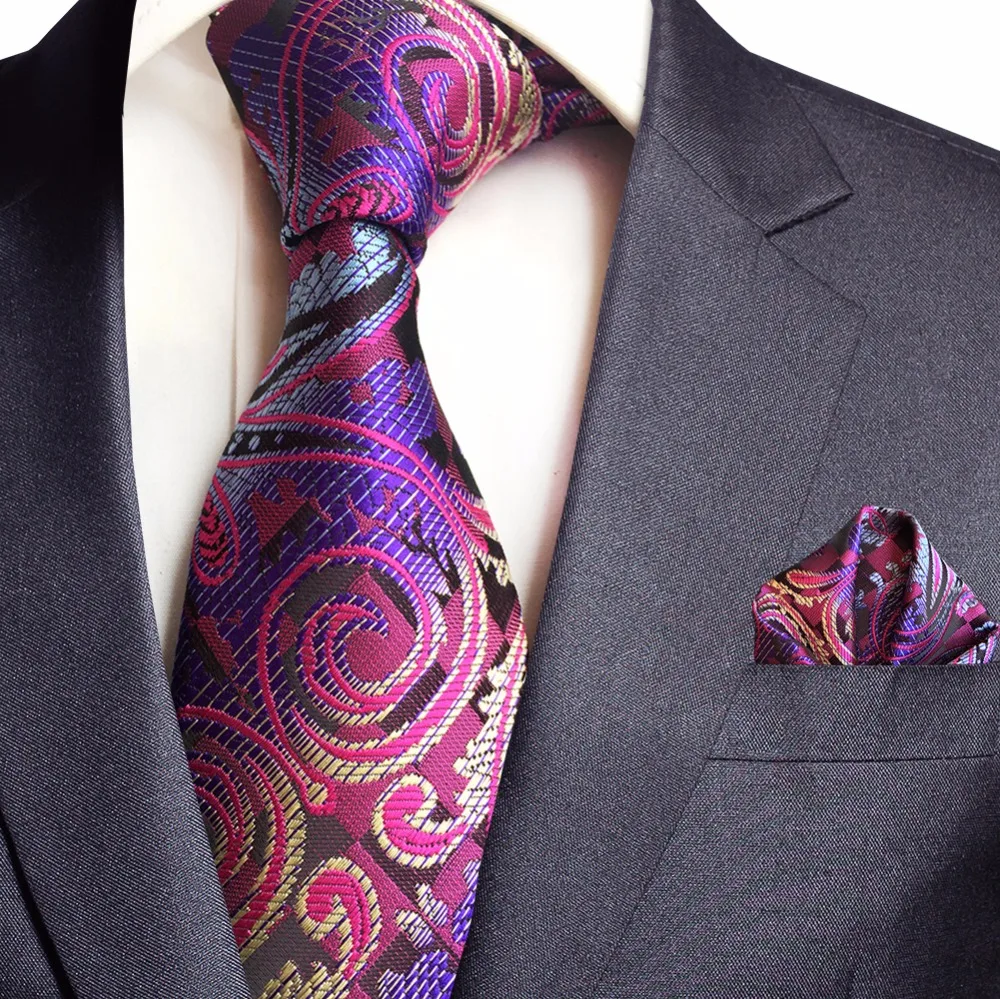GUSLESON Пейсли жаккардовый тканый Мужской Шелковый галстук платок Набор шеи галстук 8 см Полосатый галстук для мужчин костюм Бизнес Свадьба